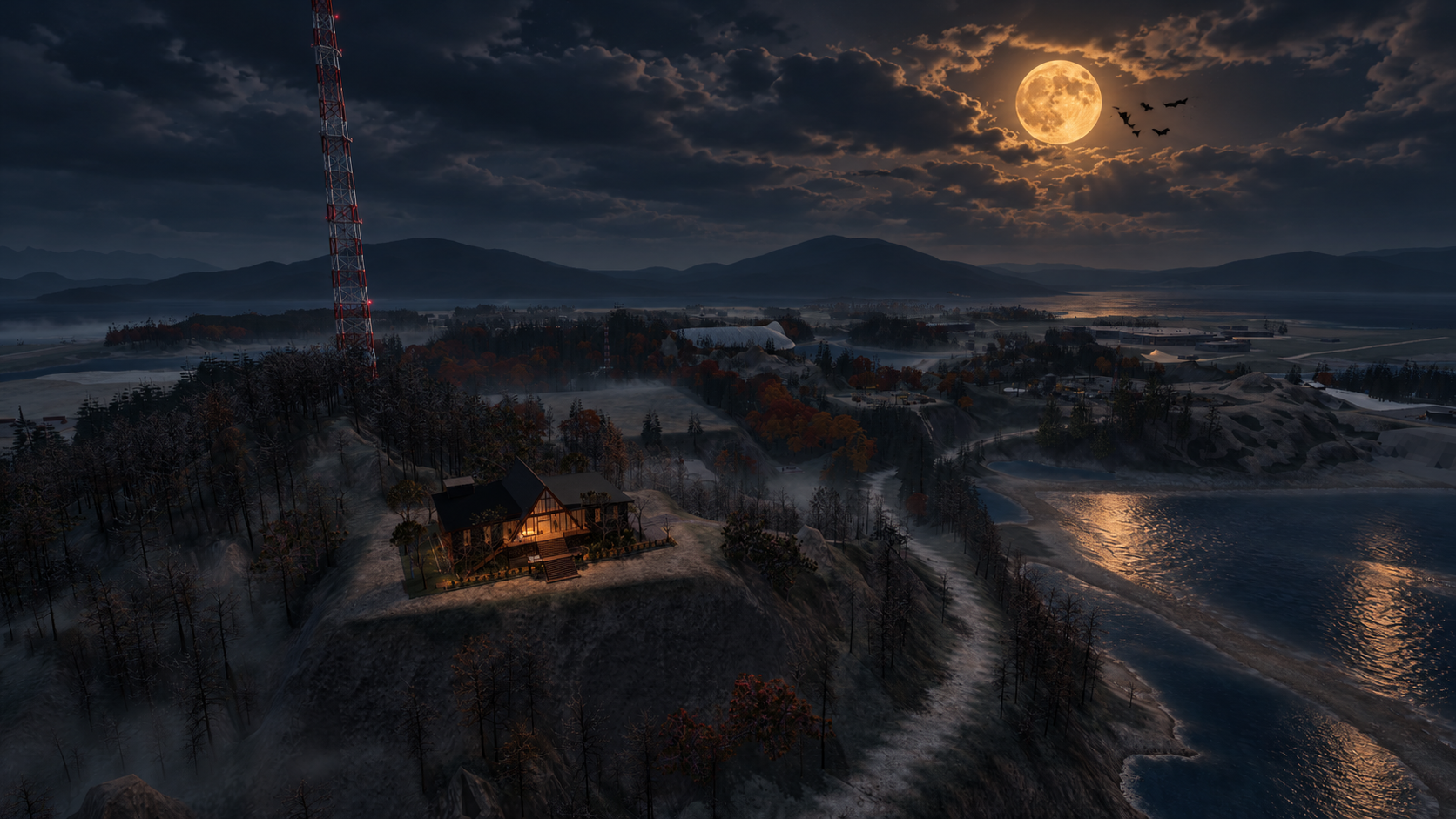 The Last Light On: Halloween full-moon treatment of the same island viewpoint