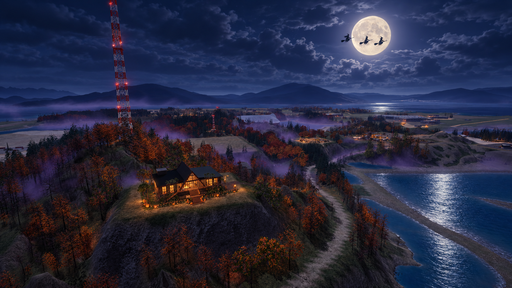 Witches of the Ridge: Halloween full-moon treatment of the same island viewpoint