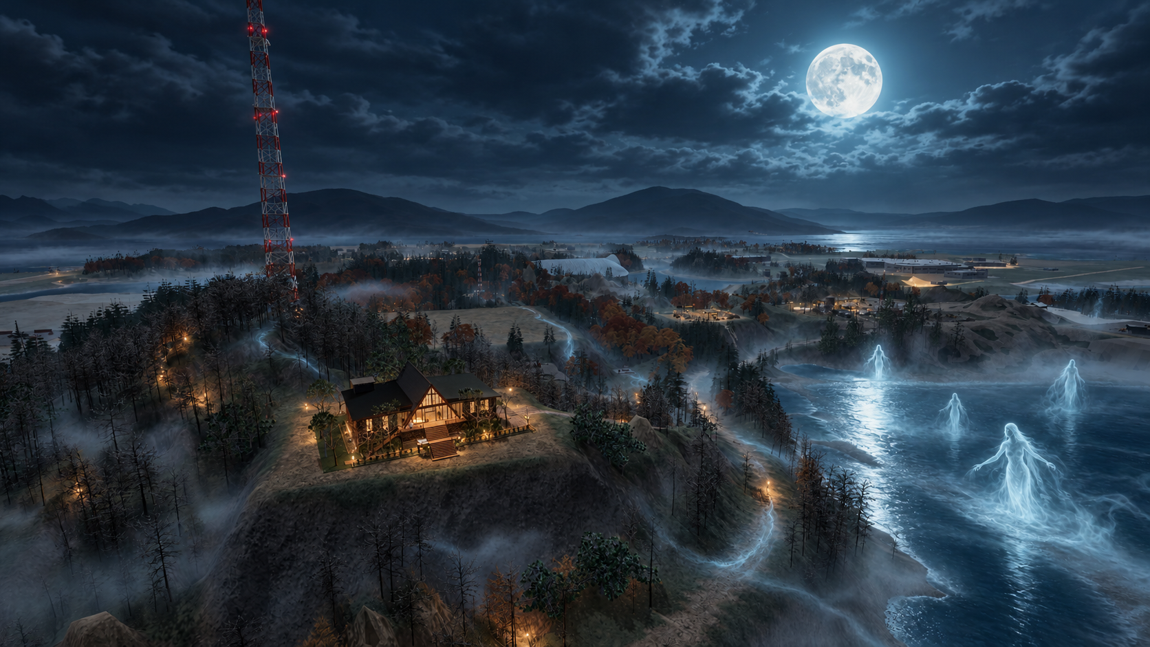 The Lake Remembers: Halloween full-moon treatment of the same island viewpoint