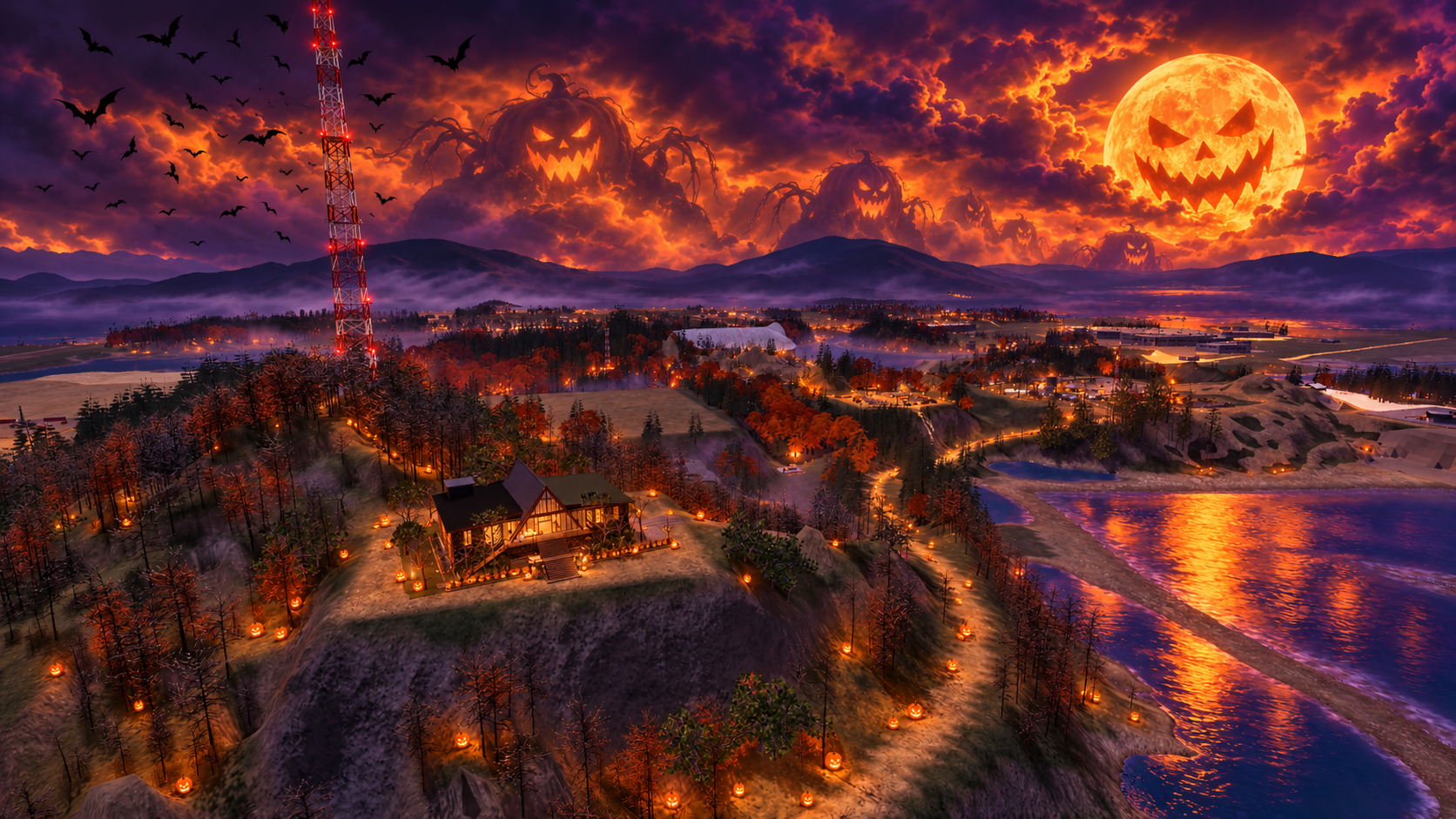 Pumpkin Apocalypse: Halloween full-moon treatment of the same island viewpoint