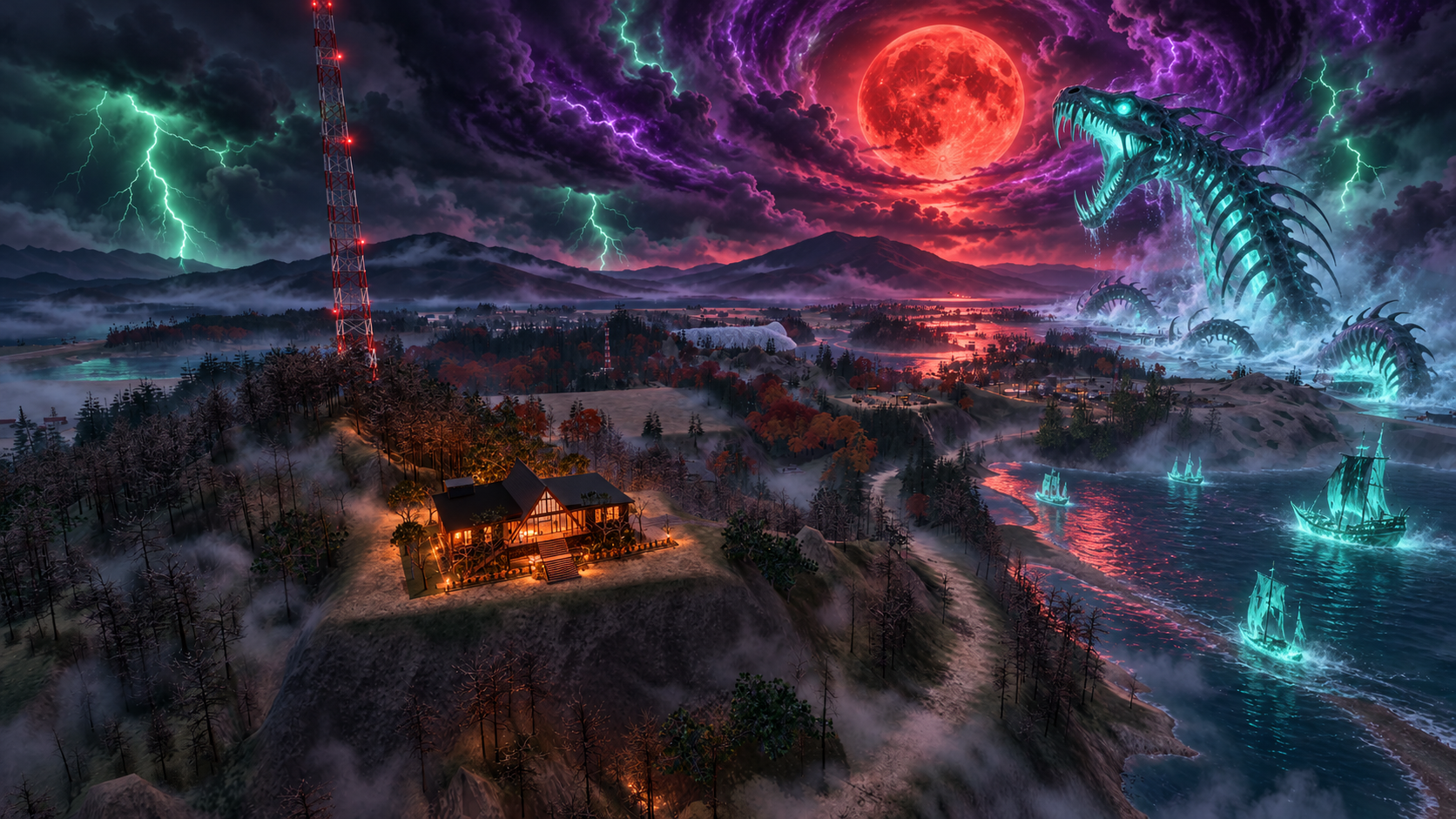 Leviathan Moonrise: Halloween full-moon treatment of the same island viewpoint