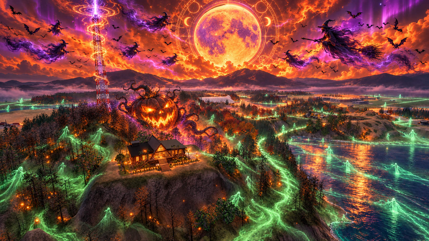 The Halloween Singularity: Halloween full-moon treatment of the same island viewpoint