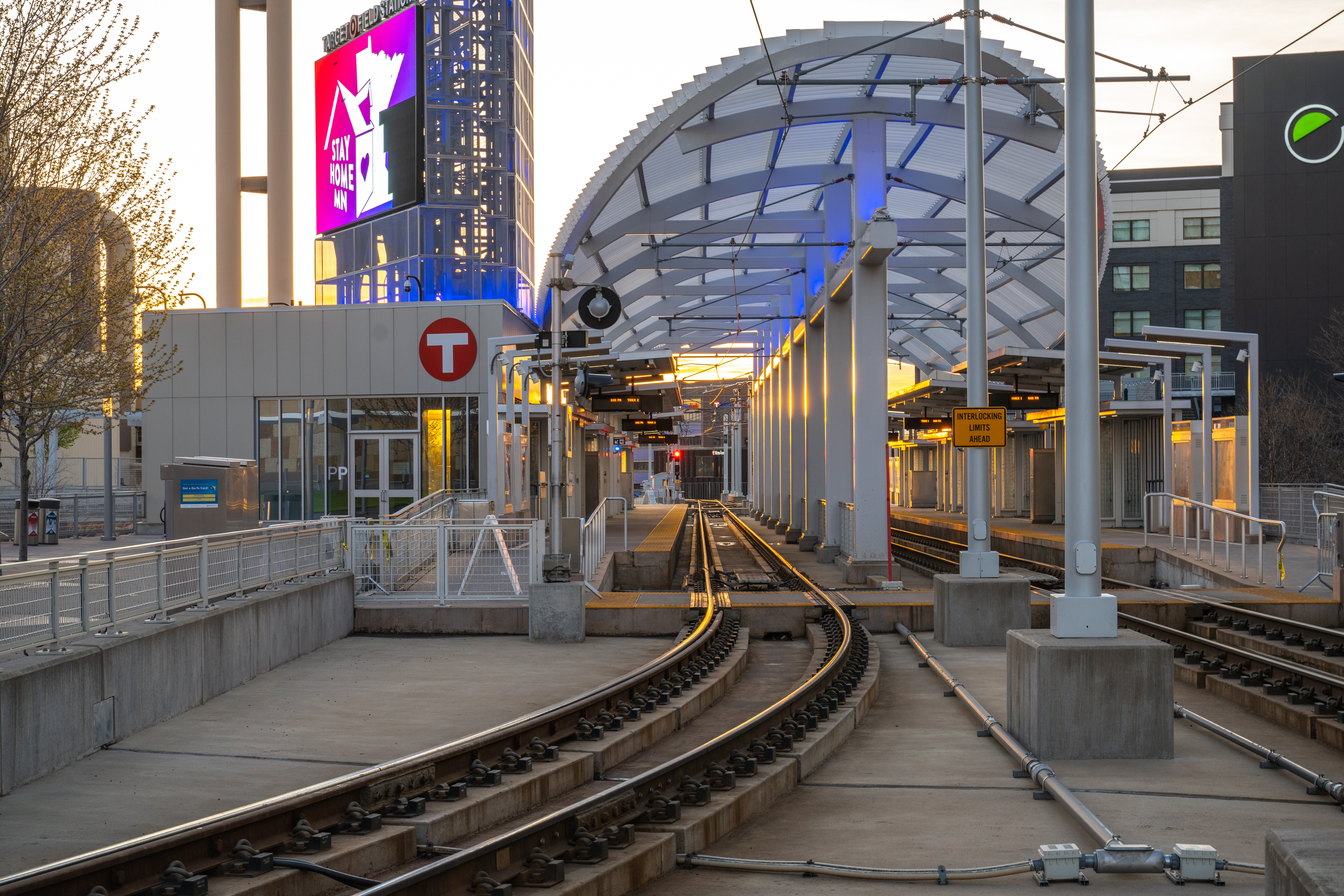 Target Field station track approach and platform canopy