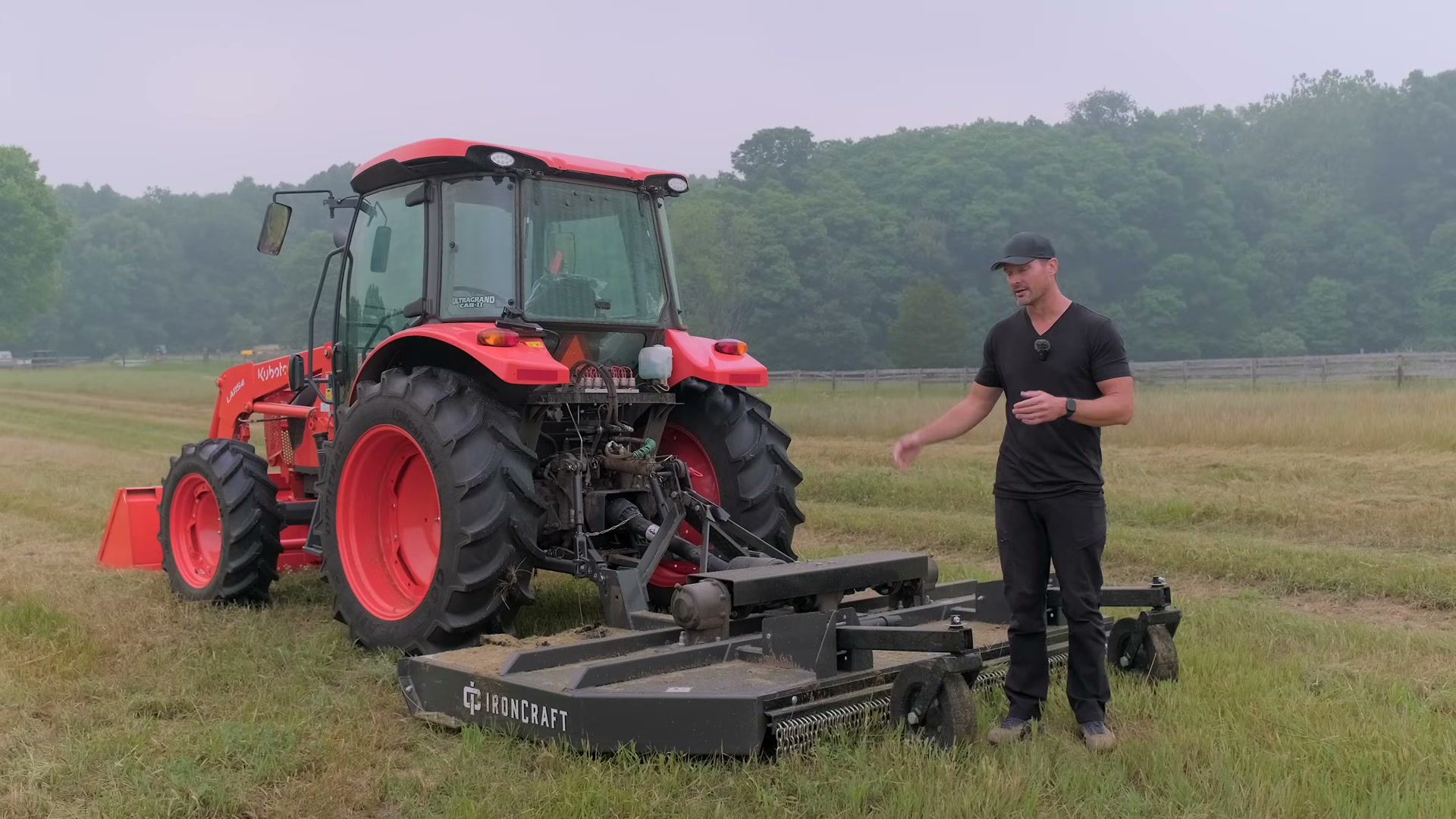 Close rear-side view of Kubota and IronCraft mower