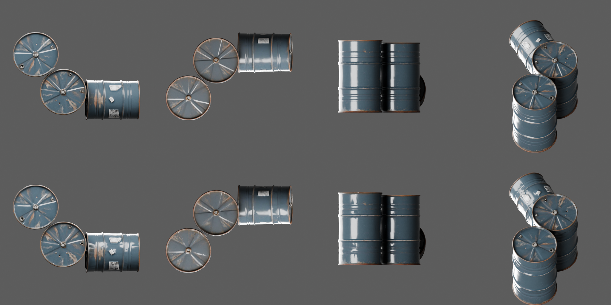 Four-angle comparison: high-detail source top row, optimized model bottom row