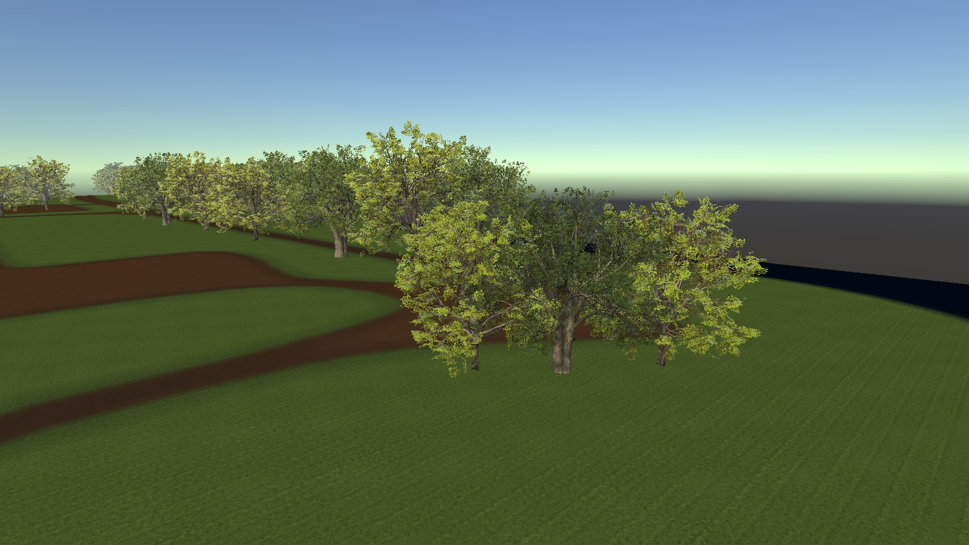 Mixed Maple Oak Grove — actual Unity render