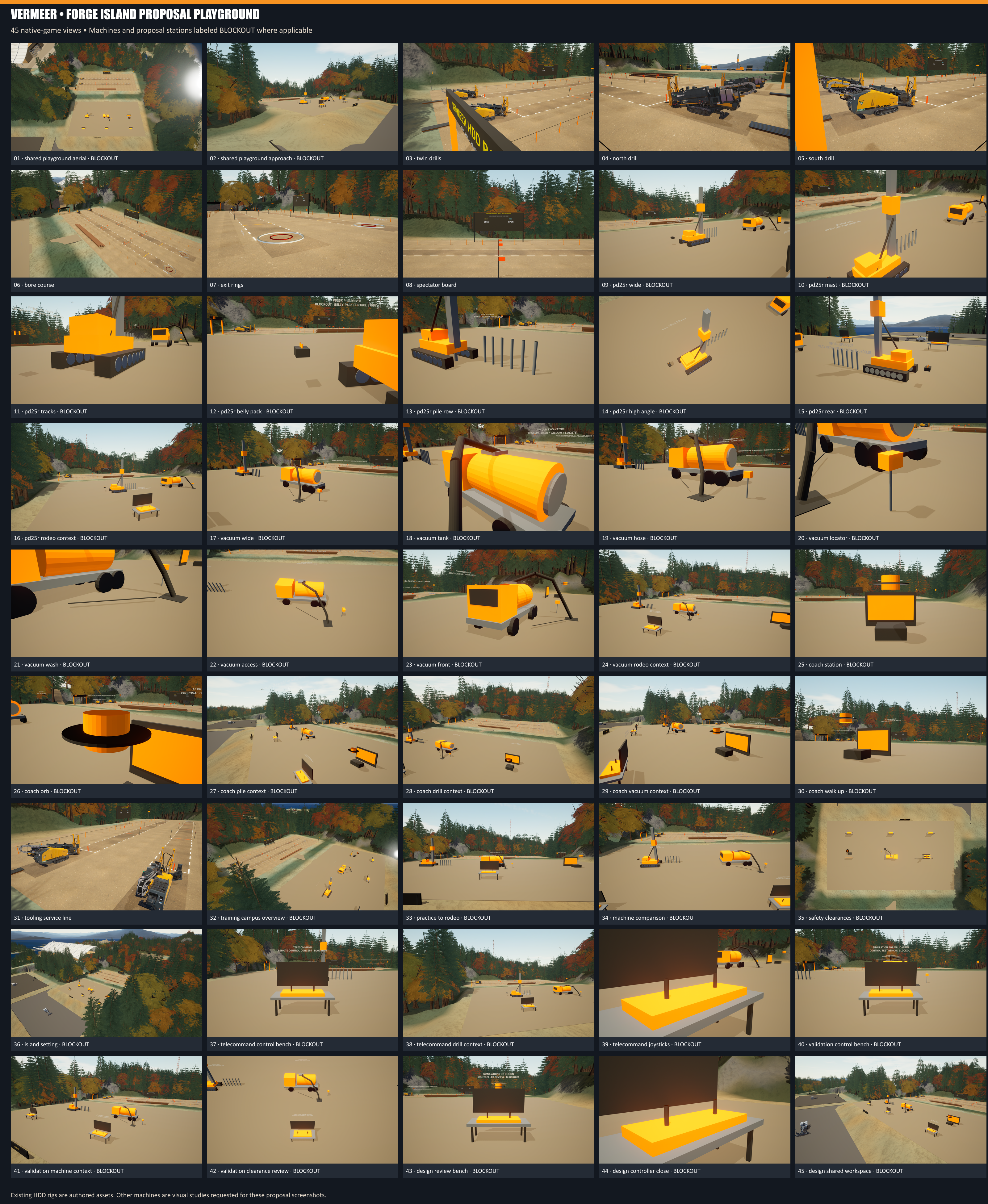 Vermeer proposal playground — 45-shot contact sheet (blockout reference)