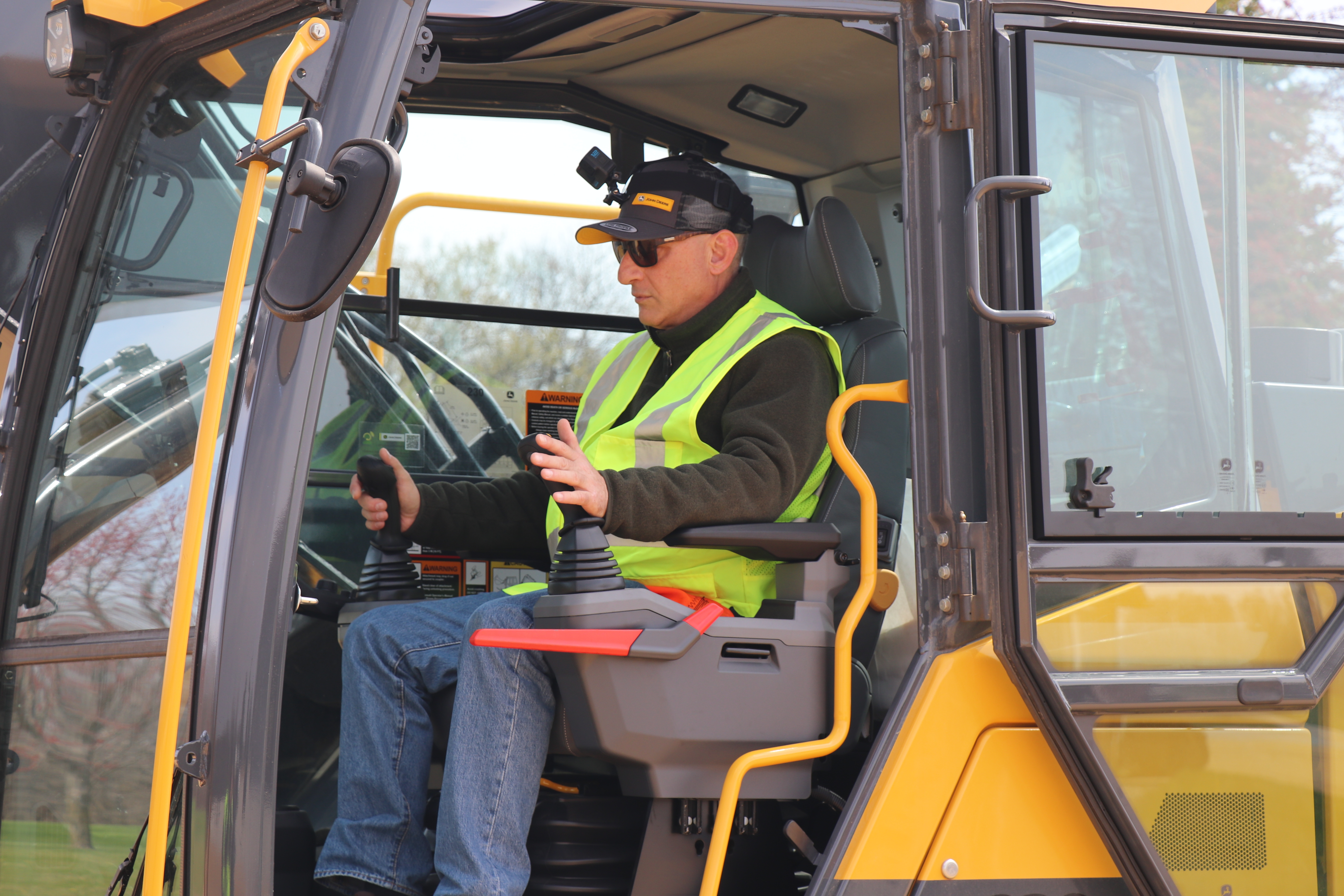 Excavator operator wearing head-mounted camera