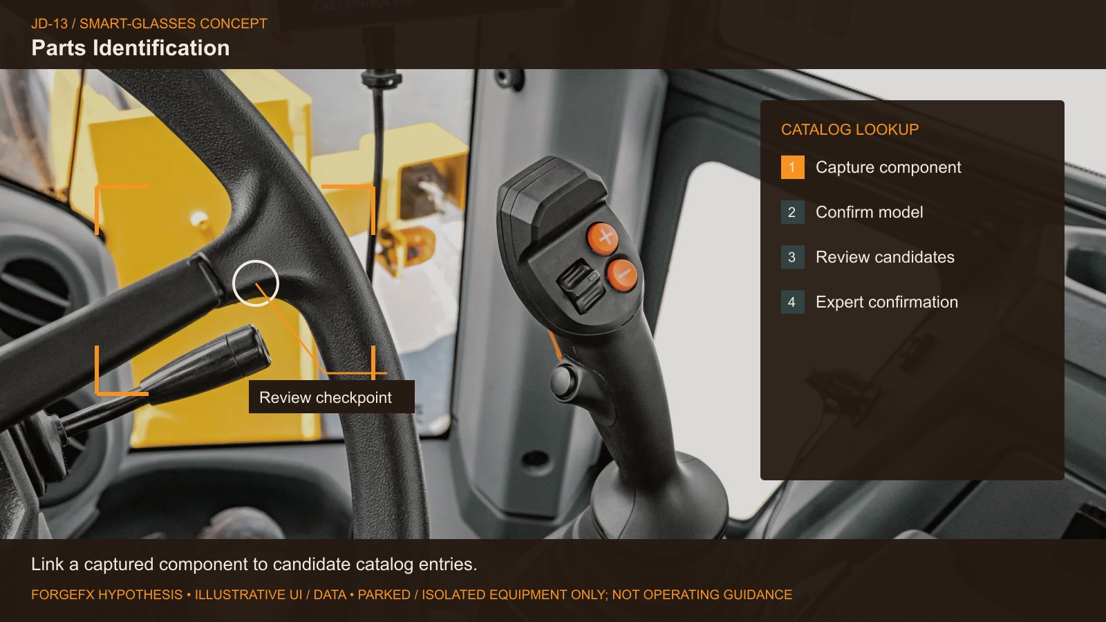 Parts Identification: original Deere equipment photo with proposed software interface