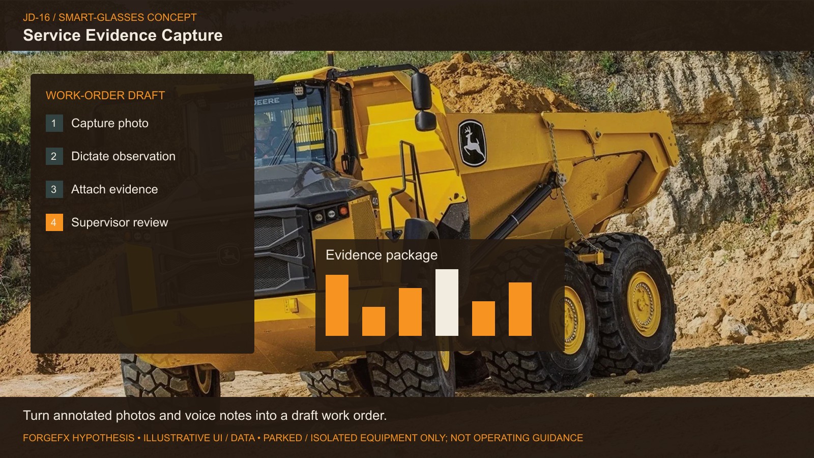 Service Evidence Capture: original Deere equipment photo with proposed software interface