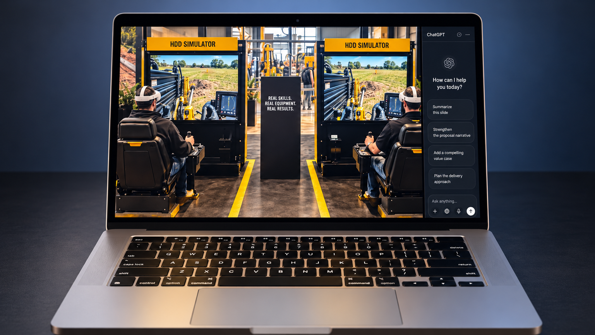 Cinematic laptop - both men with white VR headsets