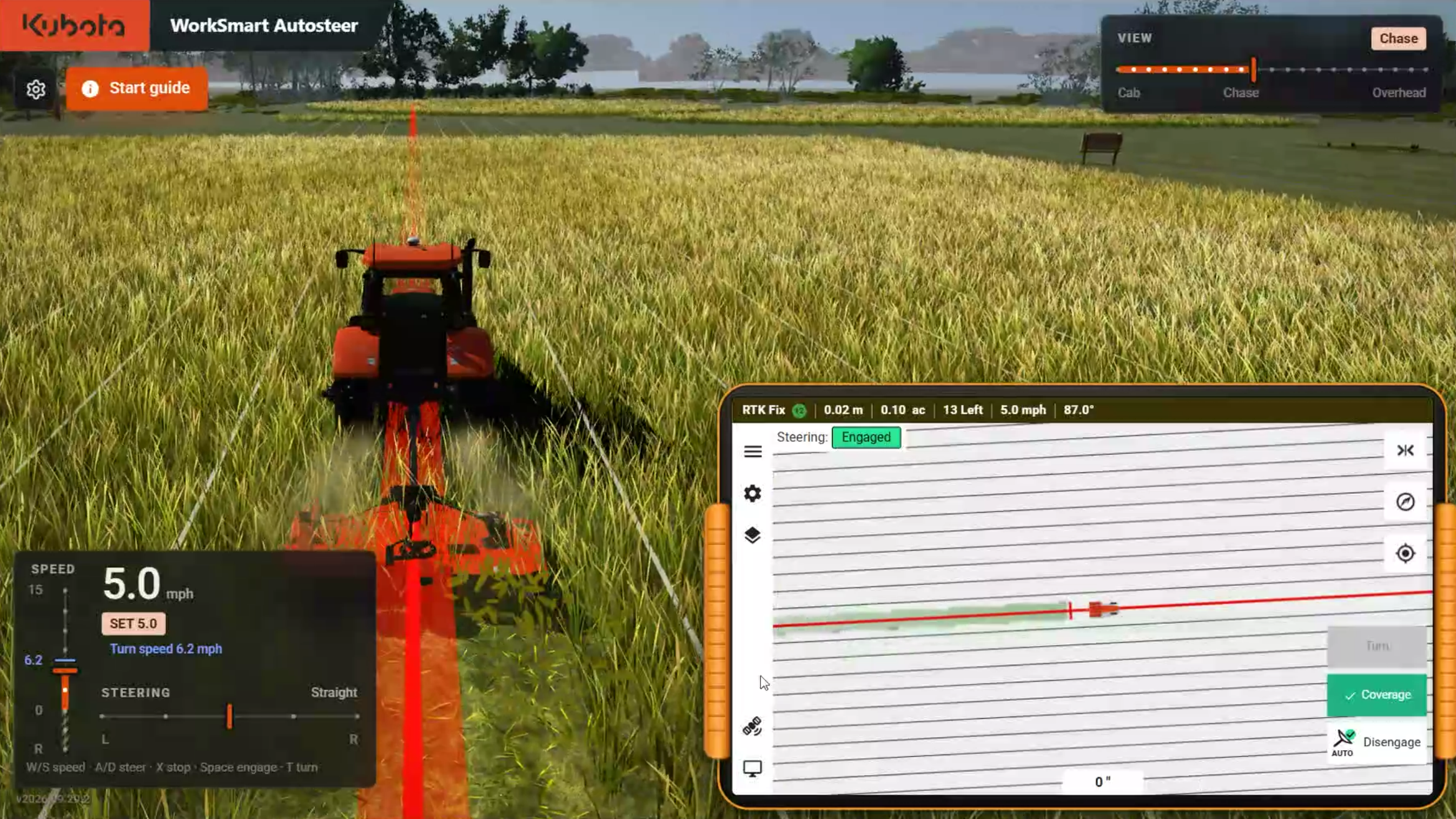 Supplied actual Kubota WorkSmart Autosteer application screenshot