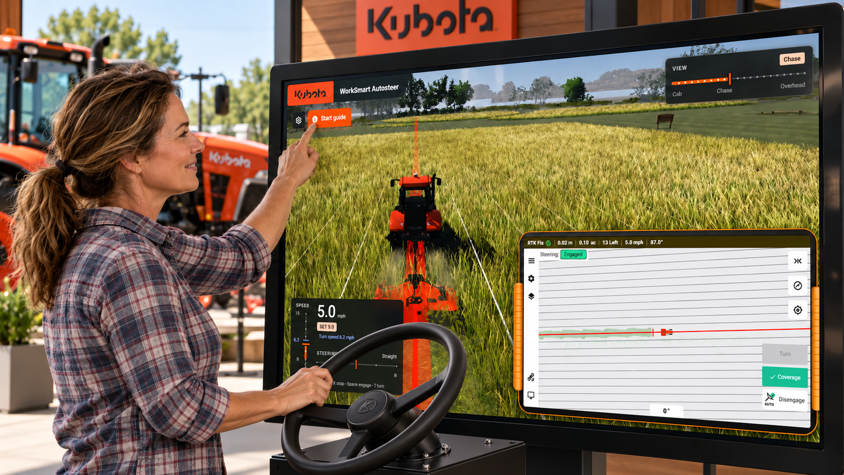 One visitor, one clear next action. The proposed experience starts at the existing orange Start guide control—not a separate menu or control station.