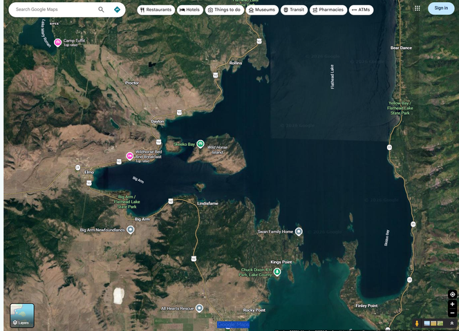 Wild Horse Island and Big Arm — close satellite siting base