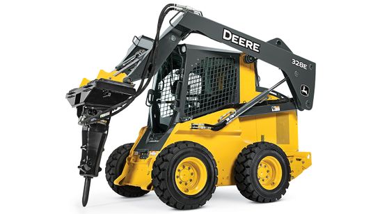 John Deere 333 P-Tier gallery — Compact track loader with a hammer